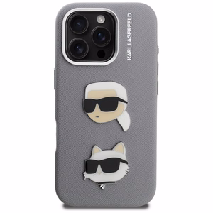 Karl Lagerfeld FW Grained Karl & Choupette Heads Pins Ümbris iPhone 16 Pro Max - hall