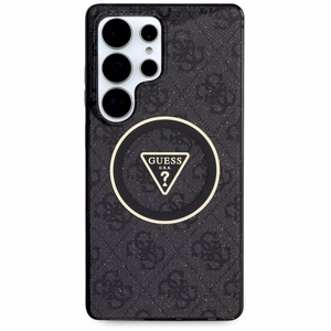 Guess 4G Glitter Triangle Buttons MagSafe Ümbris jaoks Samsung Galaxy S25 Ultra must