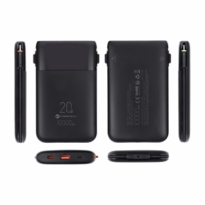 FORCELL F-ENERGY F10K6 Multicharge akupank sisseehitatud USB-C- ja Lightning-kaablitega, PD, QC3.0, 3 A, 22,5 W, 10000 mAh, must
