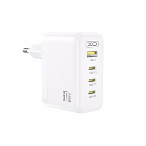 XO CE39 PD 67W seinalaadija, 3x USB-C, 1x USB, valge