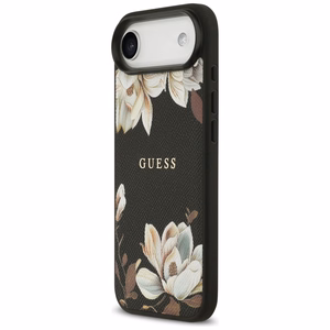 Guess Grained Flowers Classic Logo MagSafe ümbris jaoks iPhone Air - must
