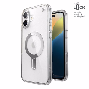 Speck Presidio Perfect-Clear MagSafe'i ja ClickLocki toega ümbris iPhone 16 Plus-le, Clear/Chrome