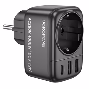 Borofone seinalaadija BAC14 Wide - 2xUSB + Type C + pistikupesa - 12W must