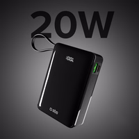 Powerbank SBS 20000 mAh 20W sisseehitatud USB-C kaabli ja digitaalse ekraaniga - must