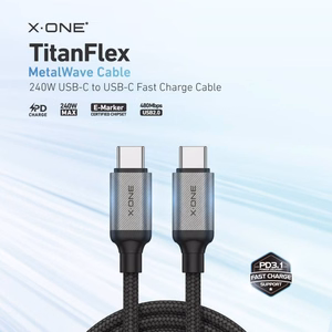 X-ONE TitanFlex andmekaabel – C–C tüüpi – 5A, kuni 240W, 1,2 m, must
