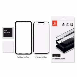 Crong 3D Armor Glass karastatud ekraanikaitseklaas seadmele iPhone 17e / 16e / 14 / 13 / 13 Pro koos paigaldusraamiga