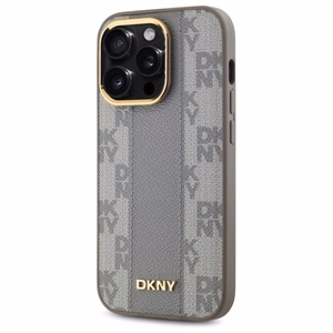 DKNY Leather Checkered Mono Pattern MagSafe iPhone 14 Pro Ümbris - Beige