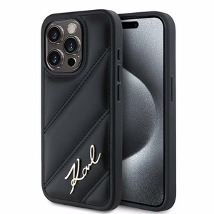Karl Lagerfeld Diagonal Quilted Script ümbris jaoks iPhone 15 Pro - must