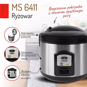 Mesko MS 6411 – riisikeetja, 1000 W, 1,5 l, roostevaba teras/must