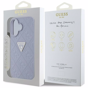 Guess Hot Stamp 4G Pattern Triangle Metal Logo iPhone 16 Ümbris - lilla