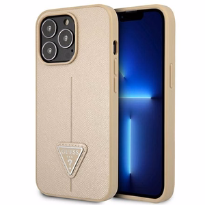 Guess GUHCP13LPSATLE iPhone 13 Pro / 13 6.1" beež/beež kõvakott SaffianoTriangle Logo