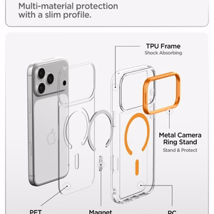 Spigen Ultra Hybrid Optik S MagSafe ümbris iPhone 18 Pro / 17 Pro jaoks, läbipaistev oranž