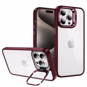 Tel Protect Kickstand Ümbris + camera glass (lens) jaoks Iphone 15 Pro burgundia