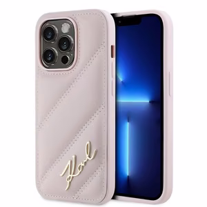 Karl Lagerfeld Diagonal Quilted Script ümbris jaoks iPhone 14 Pro Max - roosa