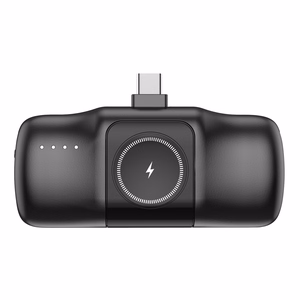 Wozinsky WF16-YCS 5000mAh 15W USB-C Mini Power Bank with Built-in USB-C Cable and Apple Watch Charger - Black