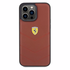 Ferrari Leather Stitched Lines ümbris jaoks iPhone 15 Pro Max - punane