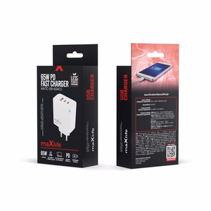 Maxlife MXTC-09-65ACC GaN PD QC laadija 2x USB-C 1x USB 65W valge