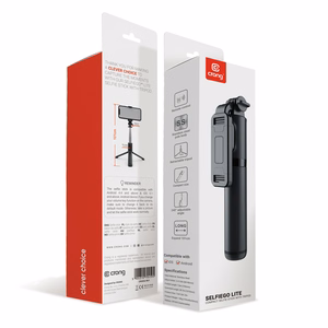 Crong SelfieGo Lite kompaktne Bluetooth-selfipulk ja statiiv, must
