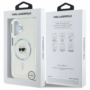 Karl Lagerfeld IML Metal Karl Head MagSafe iPhone 16 Ümbris - valge