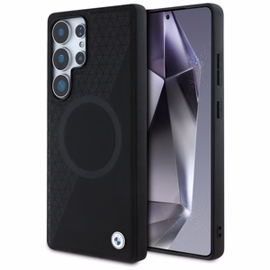 BMW Leather Half Textured MagSafe Ümbris jaoks Samsung Galaxy S25 Ultra - must