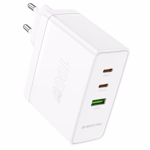 Borofone Wall Laadija BN11 Imperial - USB + 2xType C - QC 3.0 PD 100W valge