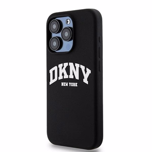DKNY Liquid Silicone Valge Printed Logo MagSafe iPhone 15 Pro Ümbris - Must