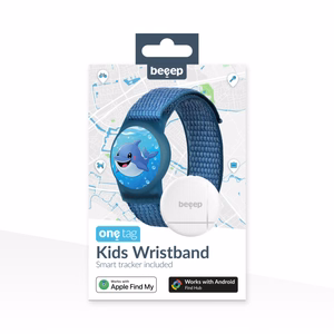 Beeep OneTag otsinguseade laste Velcro-kinnitusega käepaelaga, Dolphin, Apple Find My / Android
