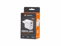NATEC RIBERA GAN CHARGER 1x USB-A + 1x USB-C 65W valge