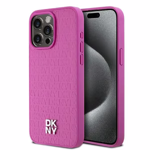 DKNY Leather Monogram Pattern Metal Logo MagSafe Ümbris jaoks iPhone 15 Pro Max - Roosa
