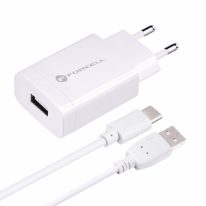 Phone laadija Forcell F-Energy USB A QC3.0 2,4A 18W + kaabel USB A to USB C TFK-TC-1099 valge