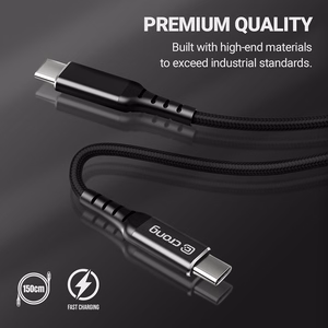 Crong Armor Link USB-C–USB-C kaabel, 1.5 m, PD 60 W / 3 A, must