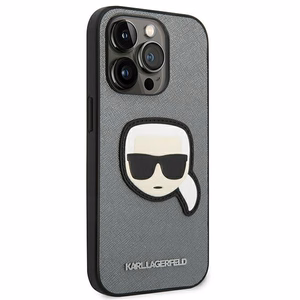Karl Lagerfeld Saffiano Karl's Head Patch Case iPhone 14 Pro jaoks - hõbedane