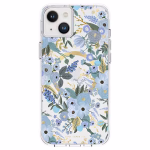 Rifle Paper Clear MagSafe ümbris seadmele iPhone 14 Plus, Garden Party Blue mustriga