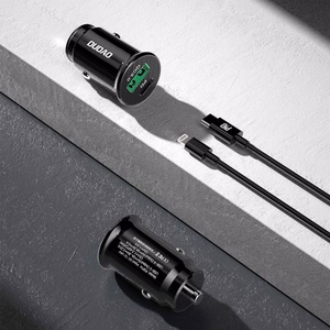 Autolaadija Dudao R3PRO must (1xUSB / 1xUSB-C / 18W) + Type-C / Lightning kaabel