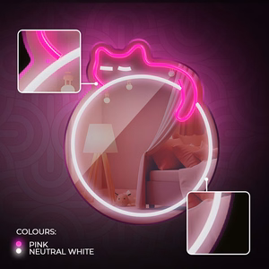 Neon MIRROR LED SLEEPING CAT white pink FMNE03 Forever Light