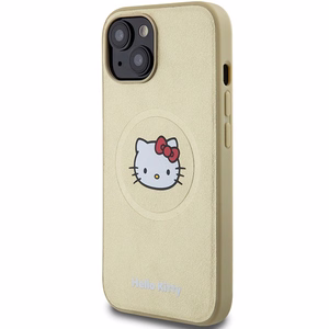 Hello Kitty Leather Kitty Head MagSafe ümbris jaoks iPhone 15 - kuldne