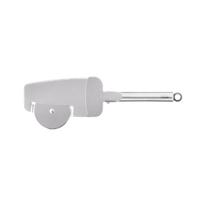 Pizza cutter with cutting wheel, edge-cutting teeth and clamping spatula