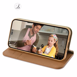 Dux Ducis Hivo Nahast Flip Cover Ehtne nahast rahakott kaartide ja dokumentide jaoks iPhone 14 Pro Brown