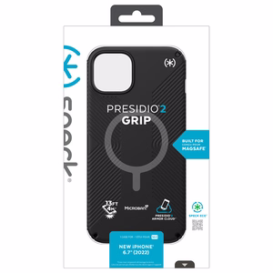 Speck Presidio2 Grip MagSafe ümbris seadmele iPhone 14 Plus, libisemiskindla haardega, Black / Black / White värvikombinatsioon
