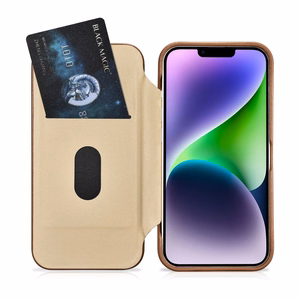 Чехол iCarer CE Premium Leather Folio для iPhone 14 Plus магнитный с откидной крышкой MagSafe коричневый