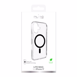 Puro Lite Mag TPU+PC Ümbris Compatible with MagSafe jaoks iPhone 17 - Läbipaistev with Must Ring