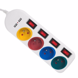 Maclean power strip, extender 4 sockets + 2xUSB, with switches, 250VAC/10A, 2.1A 5V, 1.5m, white, MCE229 W