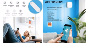 Rekuperaator õhukesele seinale, ühele toale kuni 46m2, CO2 anduriga, Wi-Fi, Tuya, must