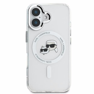 Karl Lagerfeld IML Metal Karl&Choupette Head MagSafe Ümbris jaoks iPhone 16 - valge
