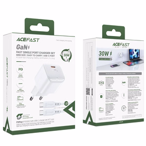 Acefast A77 Mini PD 30W GaN wall laadija + USB-C kaabel - valge