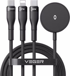 Cable 3in1 USB C to Lightning / Typ C / iWatch / SAM Watch VEGER 3A 92W V730 1,5 m black