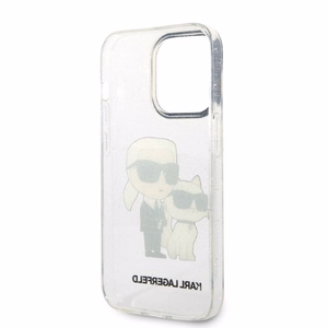 Karl Lagerfeld Glitter Karl&Choupette ümbris iPhone 14 Pro jaoks – läbipaistev