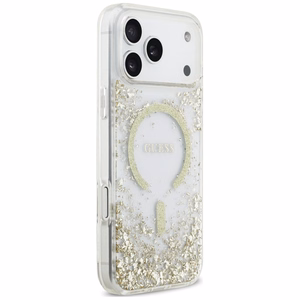 Guess Resin Bottom Glitter MagSafe ümbris mudelitele iPhone 18 Pro Max / 17 Pro Max, kuldne