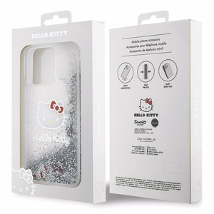 Hello Kitty Liquid Glitter Charms Kitty Head ümbris jaoks iPhone 15 Pro Max - hõbedane