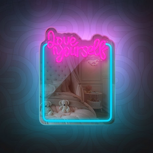 Neon MIRROR LED LOVE YOURSELF türkīis roosa FMNE01 Forever Light